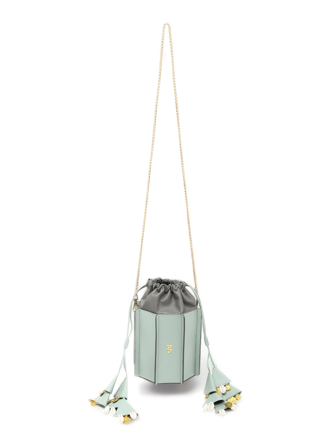 

IMMRI Leather Structured Handheld Bag with Tasselled, Sea green