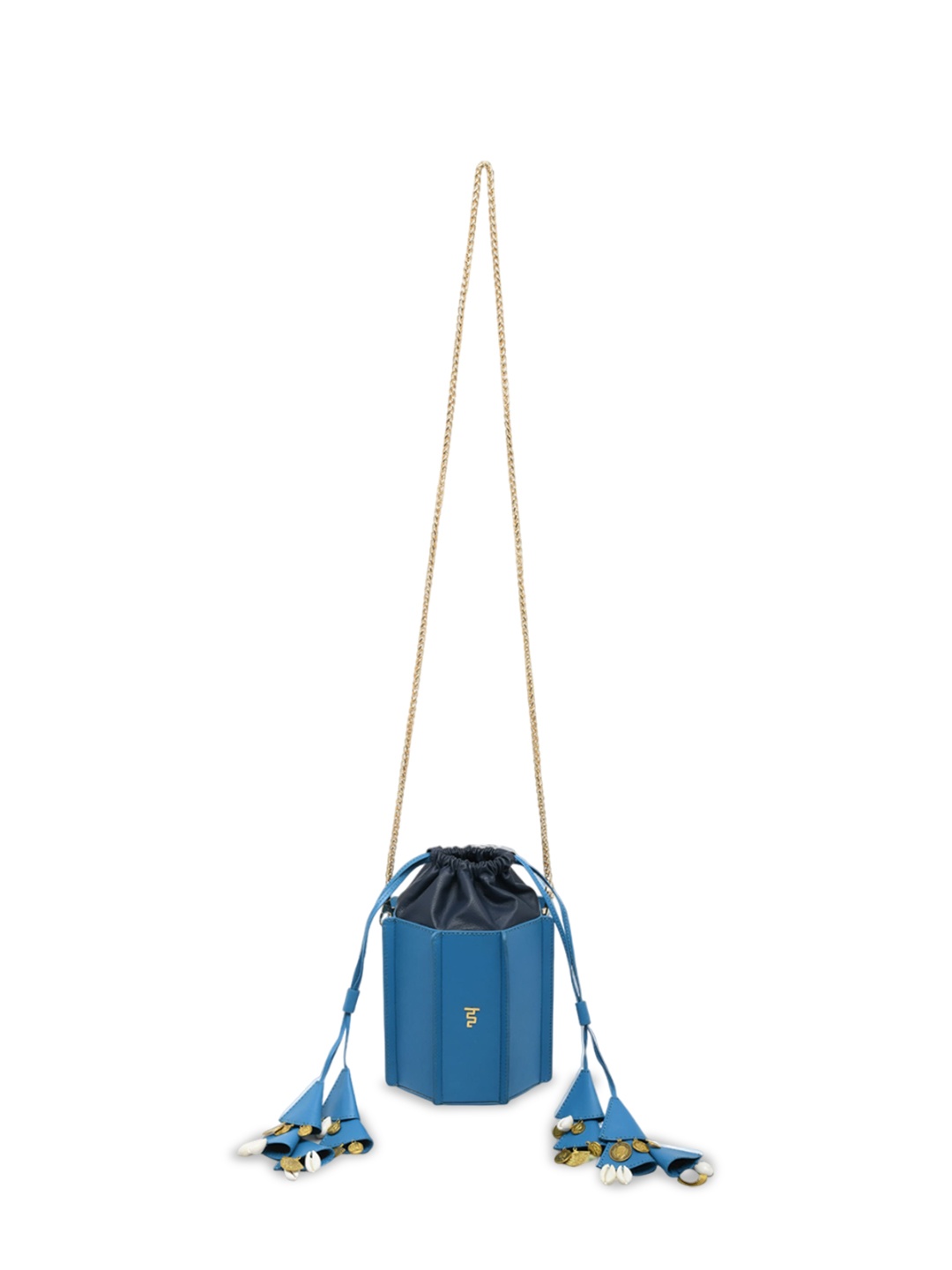 

IMMRI Leather Structured Sling Bag with Tasselled, Blue