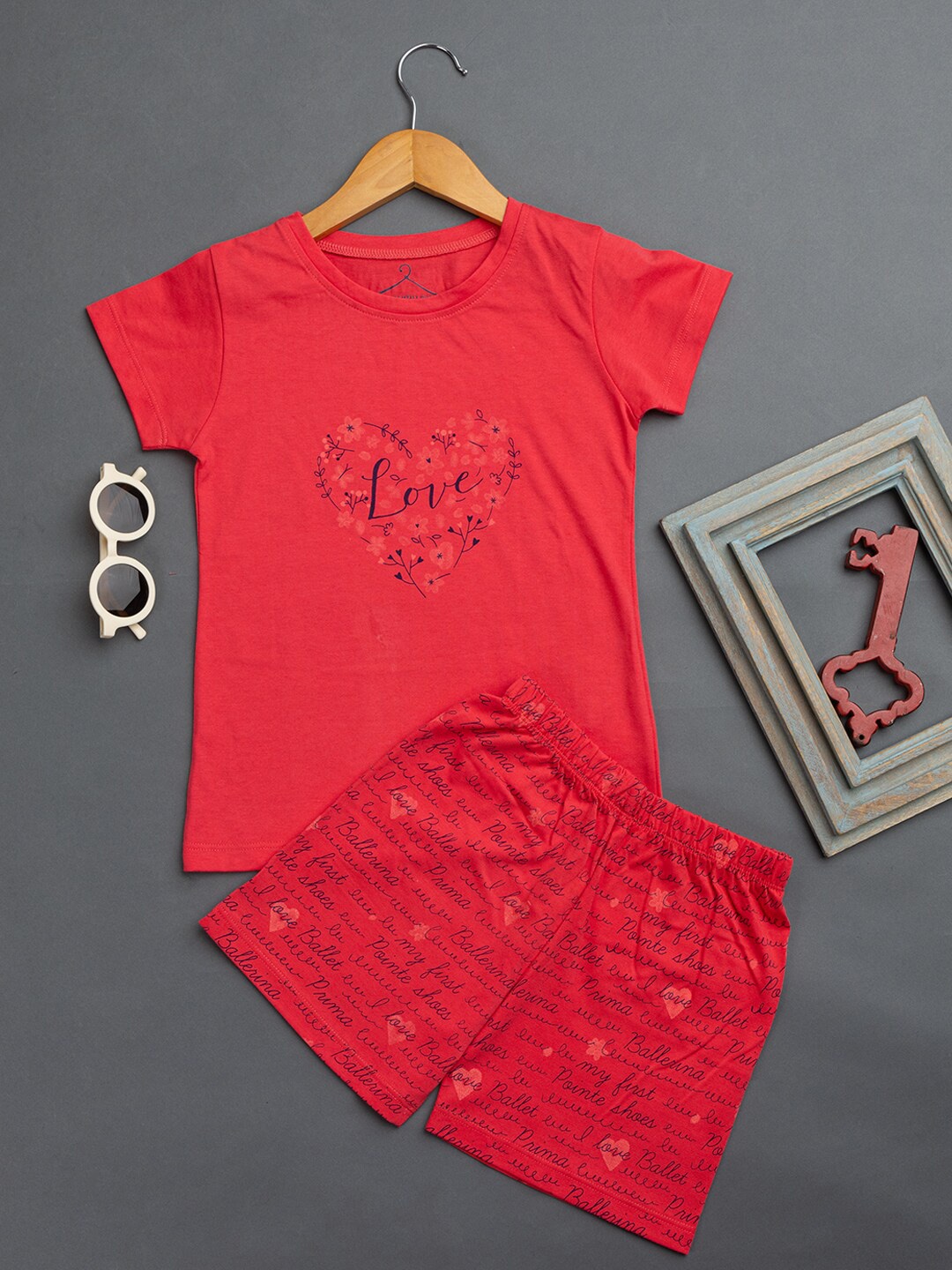 

PAMPOLINA Girls Typography Printed Night Suit, Coral