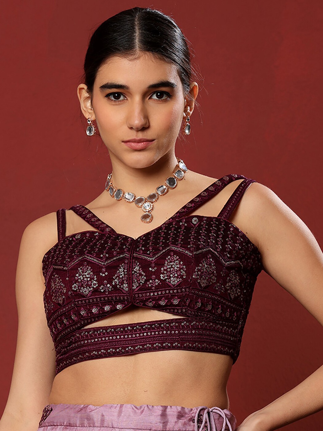 

Ethnovog Embroidered Saree Blouse, Purple