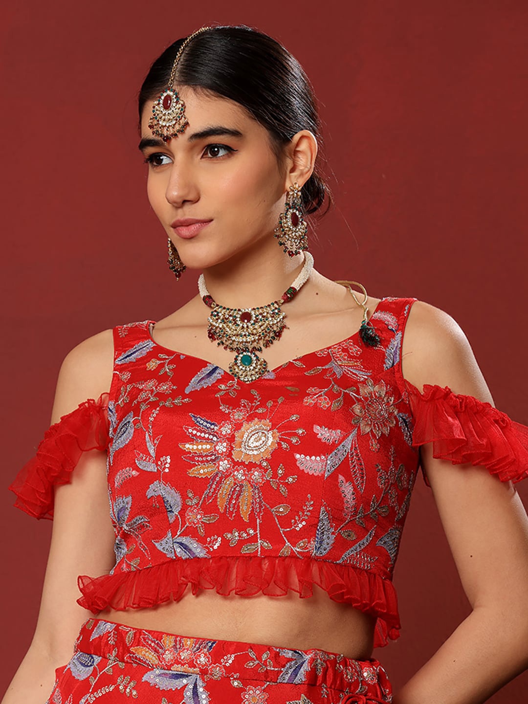 

Ethnovog Embroidered Saree Blouse, Red