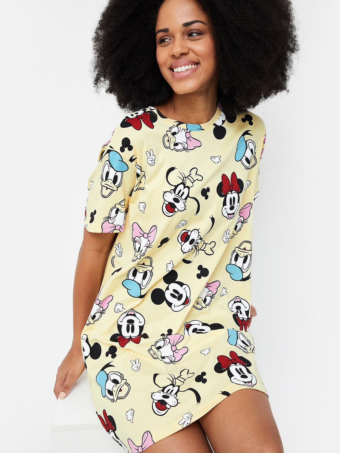 

Ginger by Lifestyle Mickey & Friends Printed Cotton T-shirt Mini Dress, Yellow