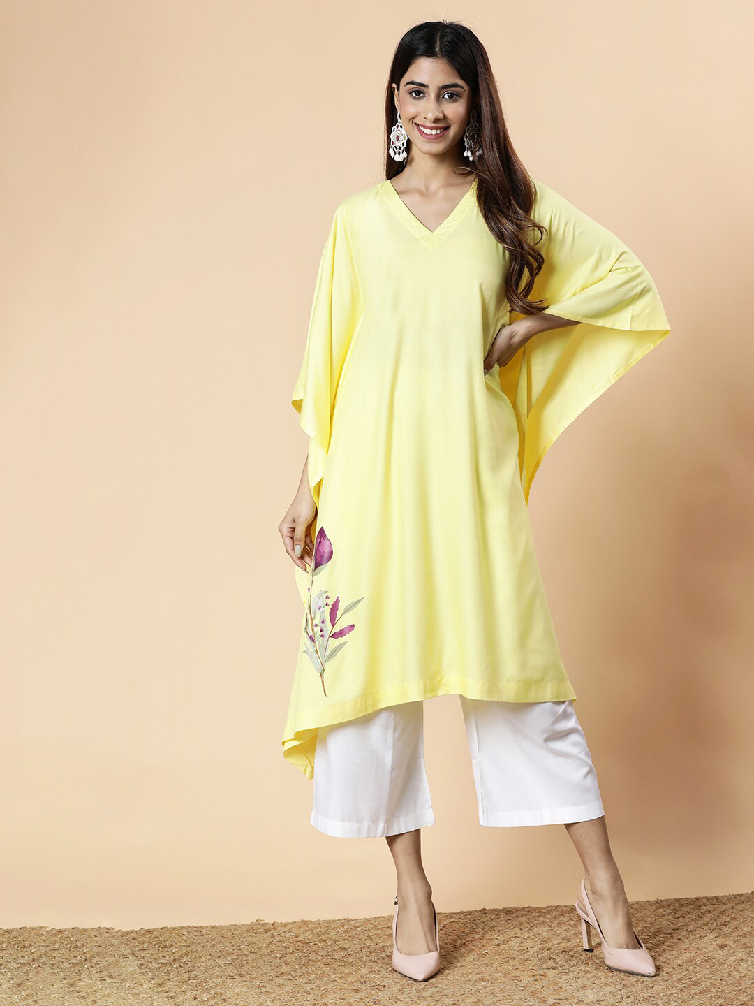 

LetsDressUp Kimono Sleeve Kaftan Maxi Dress, Yellow