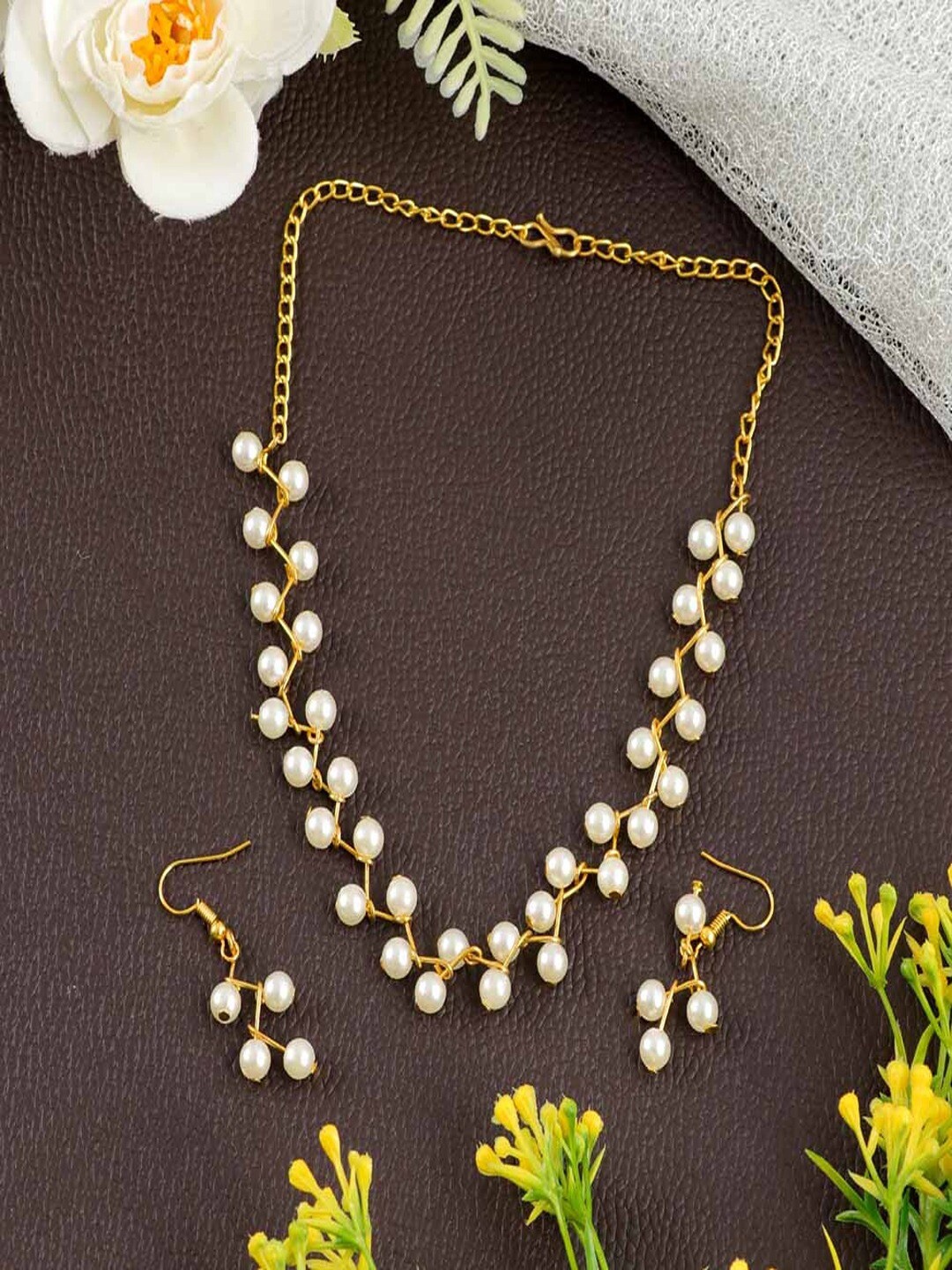 

UNIVERSITY TRENDZ Mogra Korean Beaded Jewellery Set, Gold