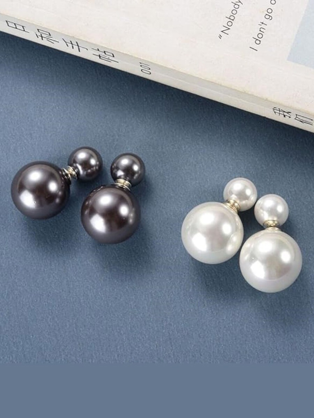 

EL REGALO Pack Of 2 Beaded Contemporary Studs Earrings, Black