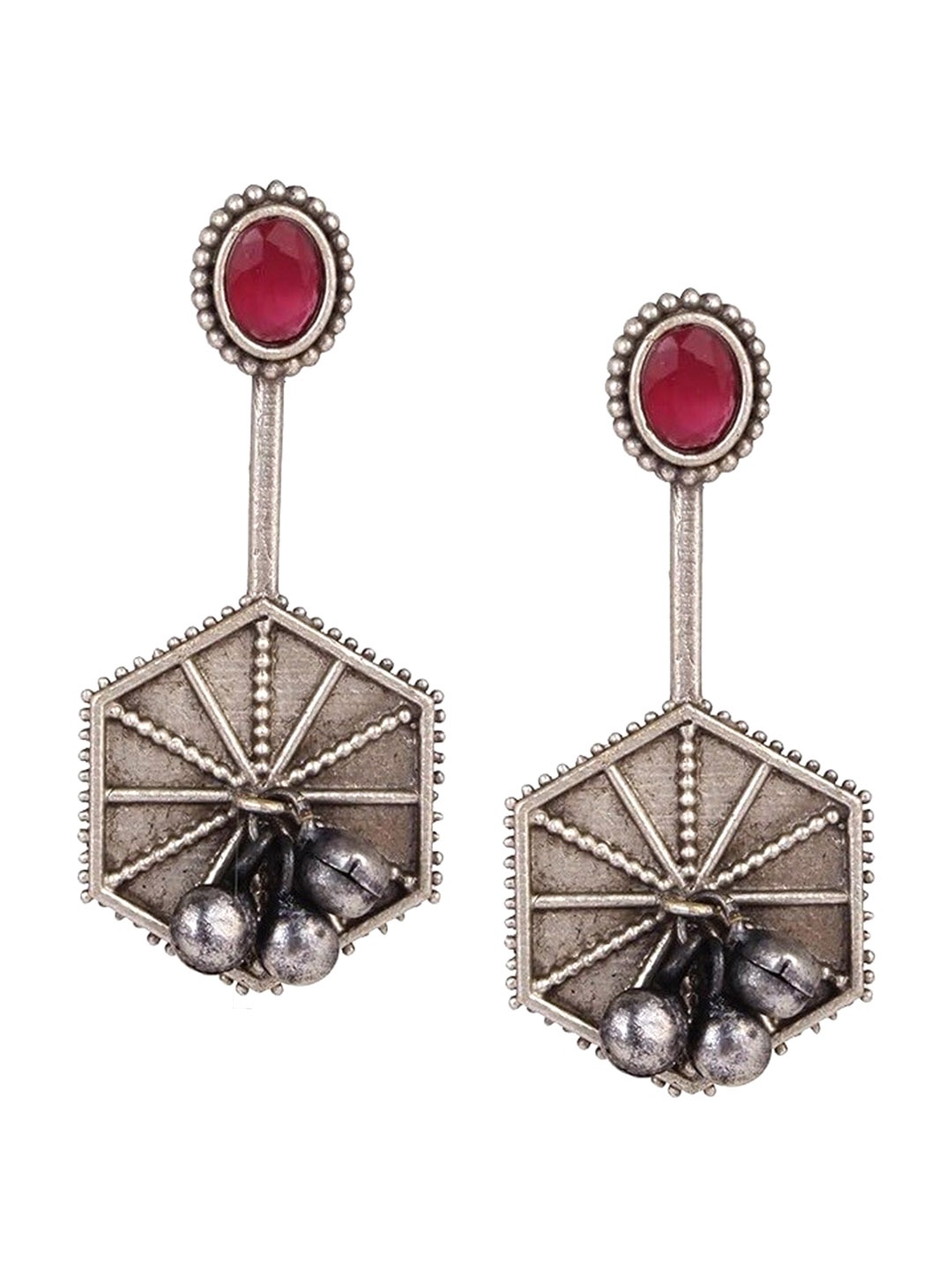 

EL REGALO Stone-Studded Contemporary Drop Earrings, Silver