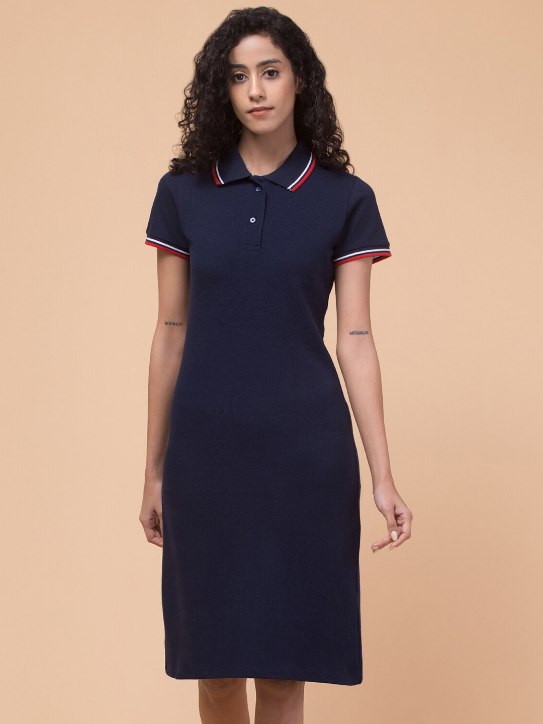 

Hive91 Shirt Collar Cotton T-shirt Dress, Blue