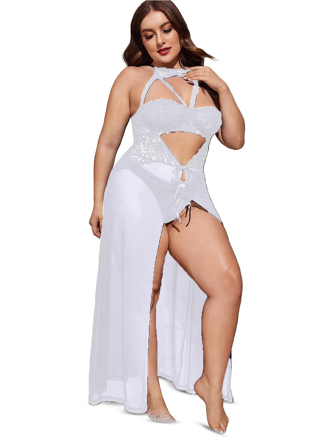 

Xivir Net Halter Neck Baby Doll, White
