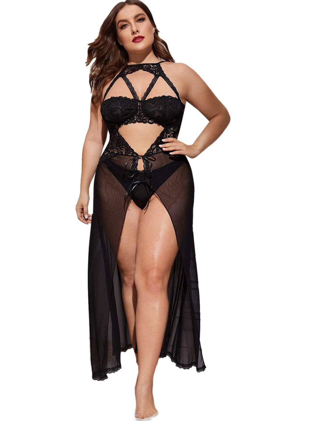 

Xivir Net Halter Neck Baby Doll, Black