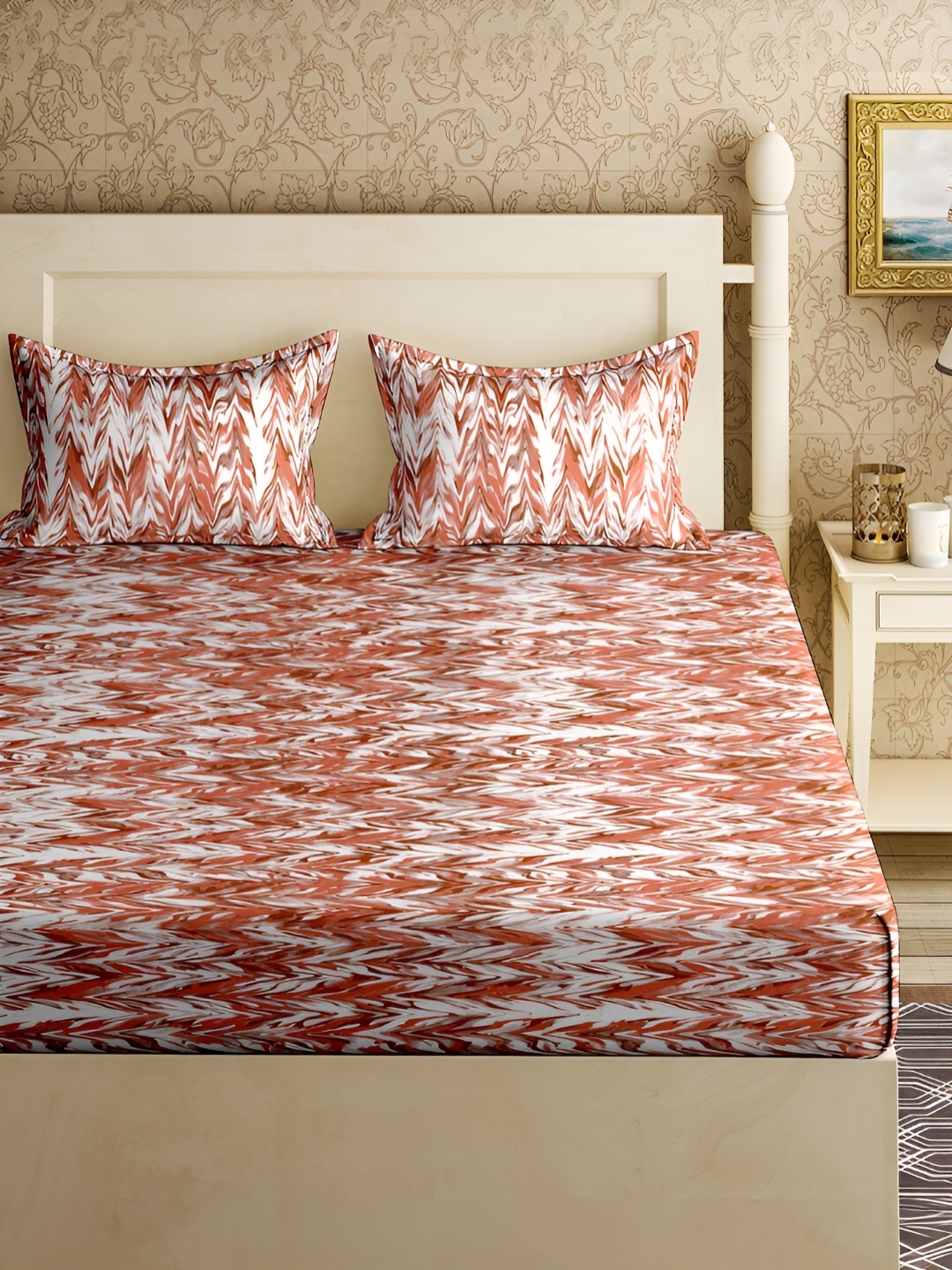 

Aura Brown & White Abstract Print 150 TC Cotton Queen Bedsheet With 2 Pillow Covers