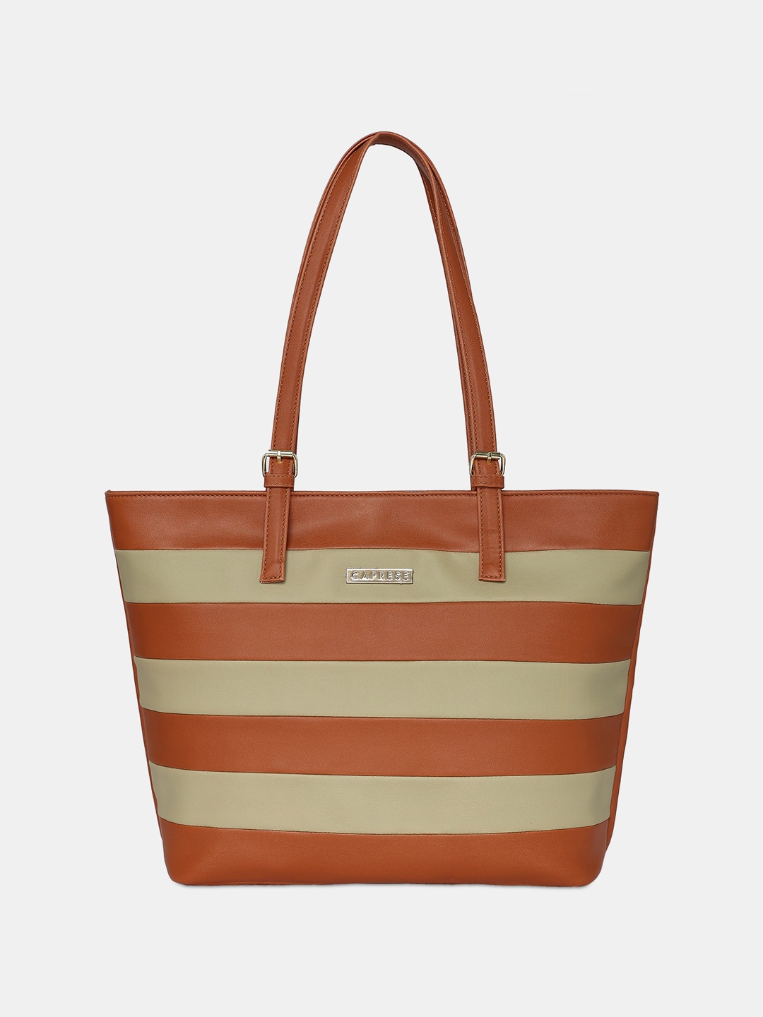 

Caprese Striped Structured Shoulder Bag, Tan