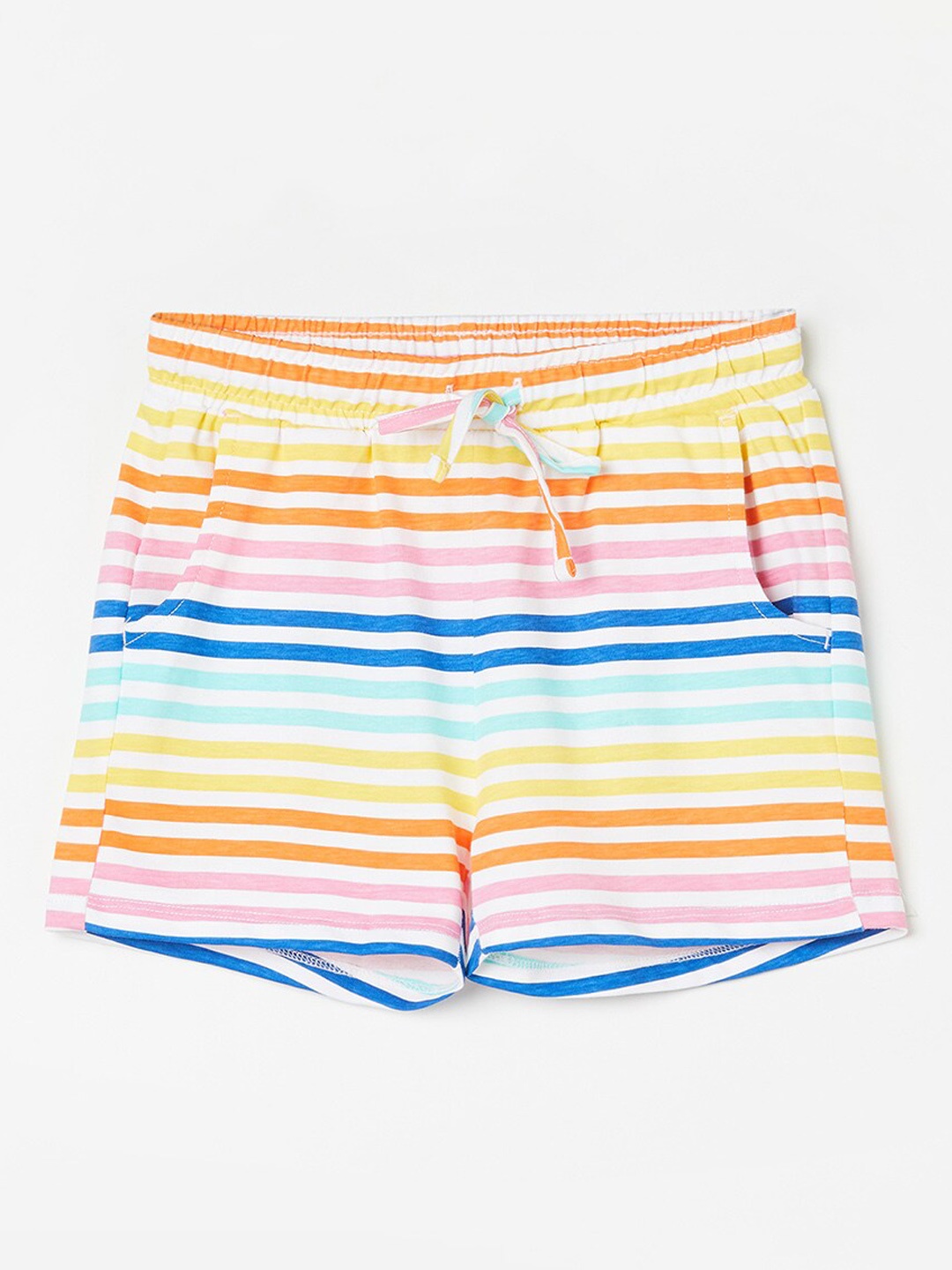 Fame Forever by Lifestyle Girls Mid-Rise Striped Pure Cotton Shorts, Yellow