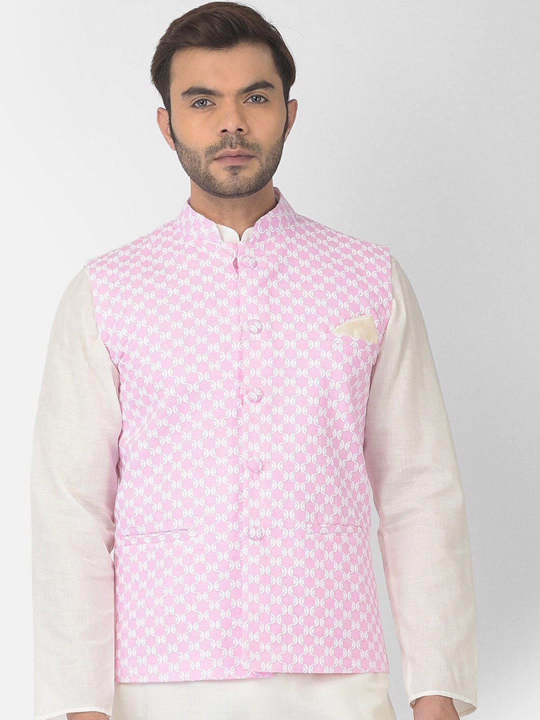 

DEYANN Embroidered Pure Cotton Nehru Jacket, Pink