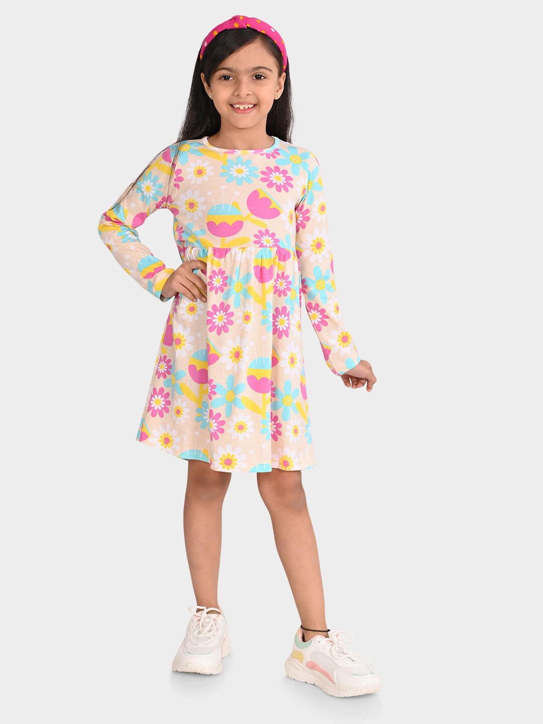 

BONKIDS Girls Floral Print Cotton Fit & Flare Dress, Yellow