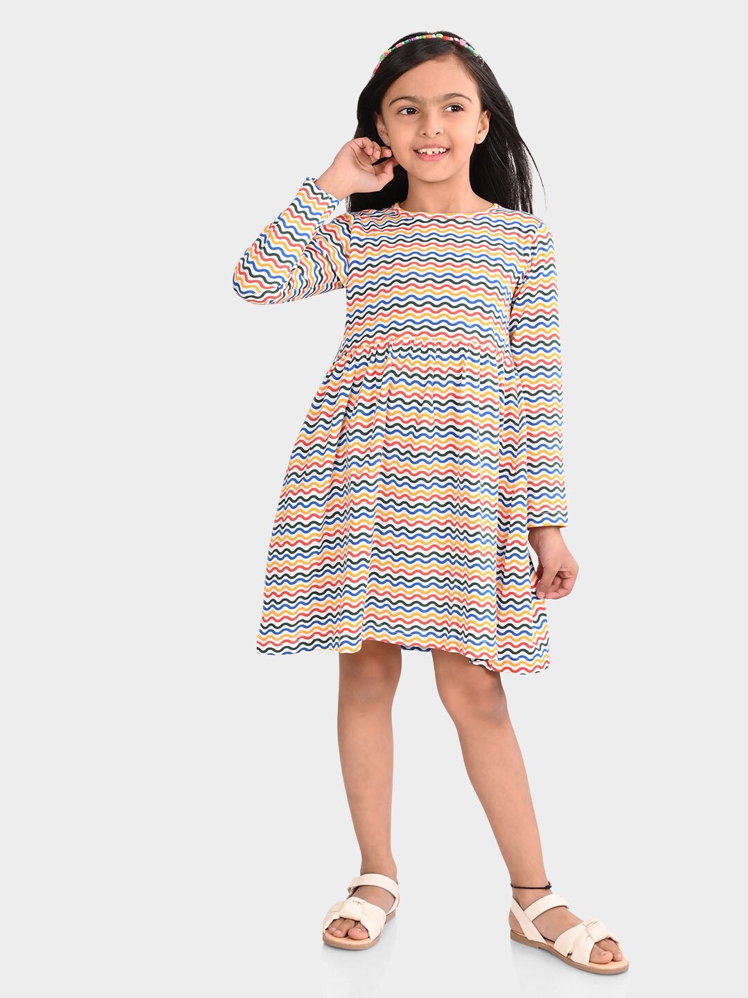 

BONKIDS Girls Striped Cotton A-Line Dress, Blue