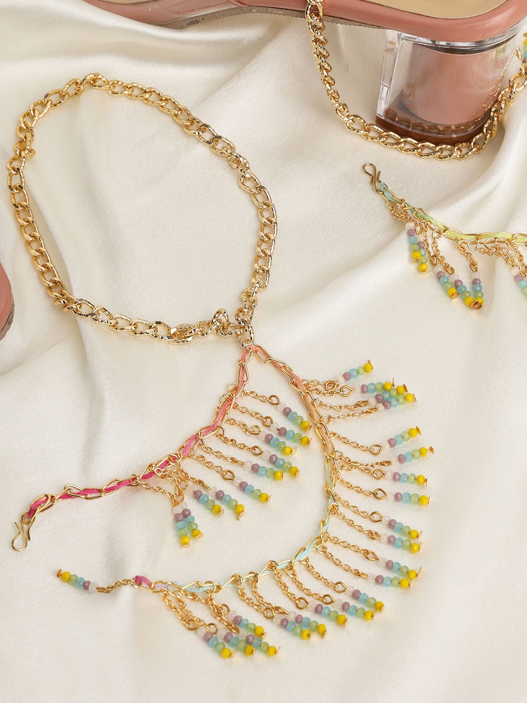 

BeAbhika Set Of 2 Gold-Plated Beaded Heel Harness Anklets