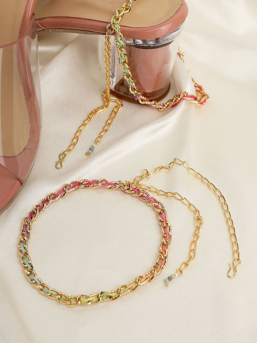 

BeAbhika Set Of 2 Gold-Plated Heel Wrap Anklets