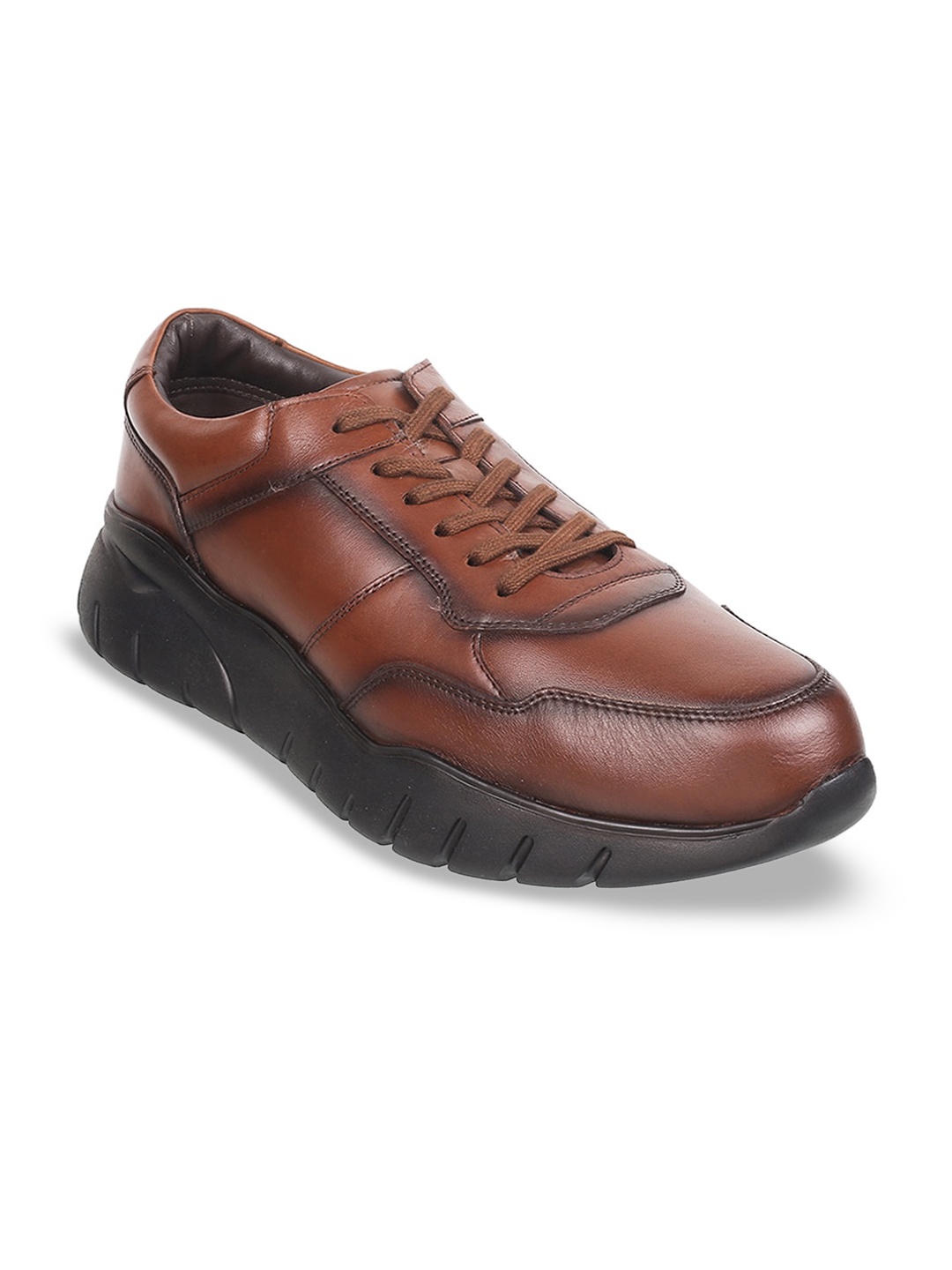 

DAVINCHI Men Round Toe Leather Sneakers, Tan