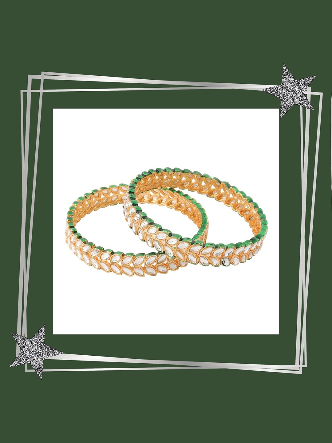 

MANSIYAORANGE Set Of 2 Gold Plated Kundan-Studded Meenakari Bangles