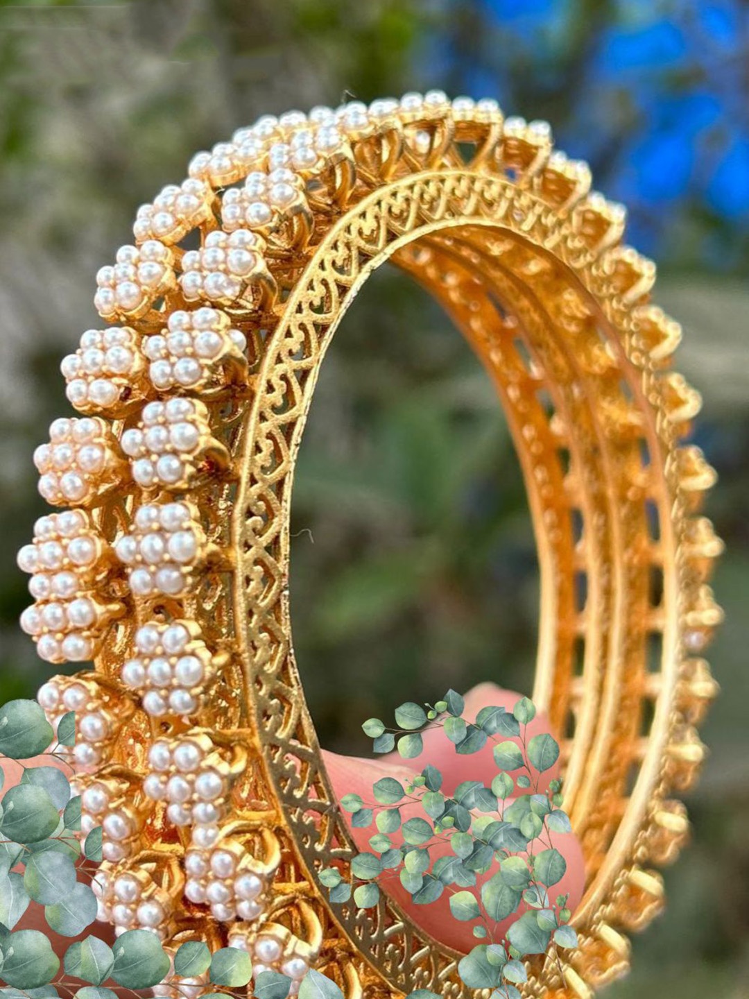 

MANSIYAORANGE Set Of 2 Gold-Plated Beaded Pacheli Bangles