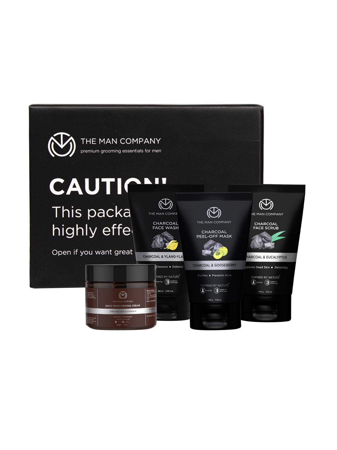 

THE MAN COMPANY Charcoal Peel Off Mask-Face Wash-Face Scrub-Moisturising Cream Kit, Brown