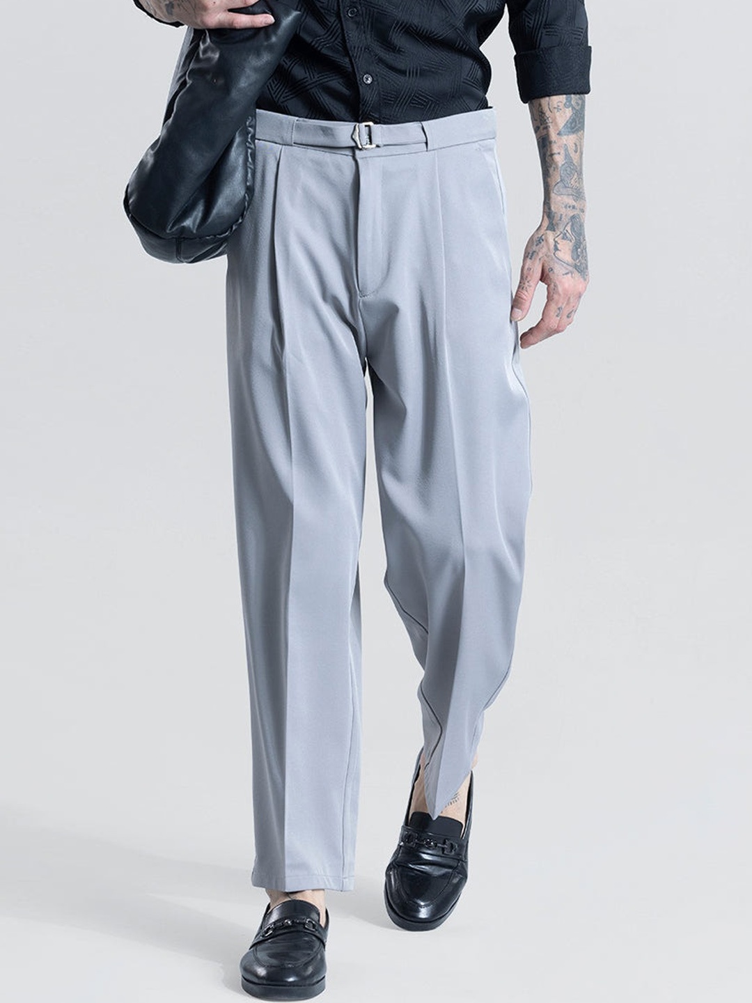 

Snitch Men Grey Relaxed Mid-Rise Loose Fit Formal Trouser