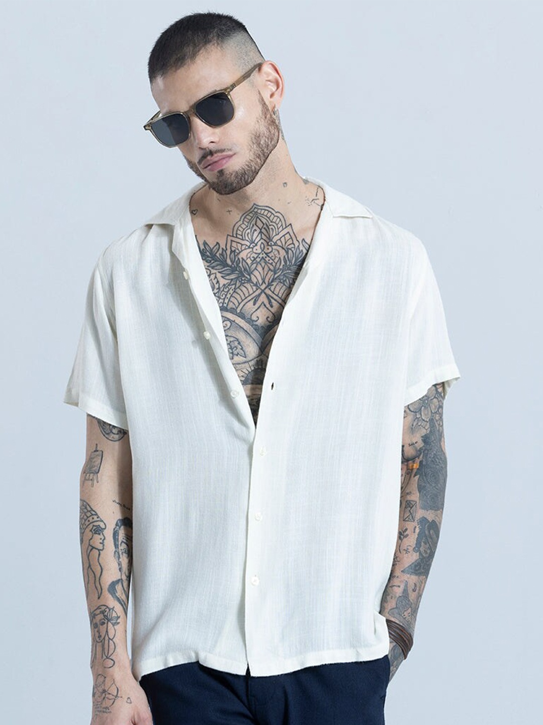 

Snitch Classic Spread Collar Tailored Fit Linen Casual Shirt, White