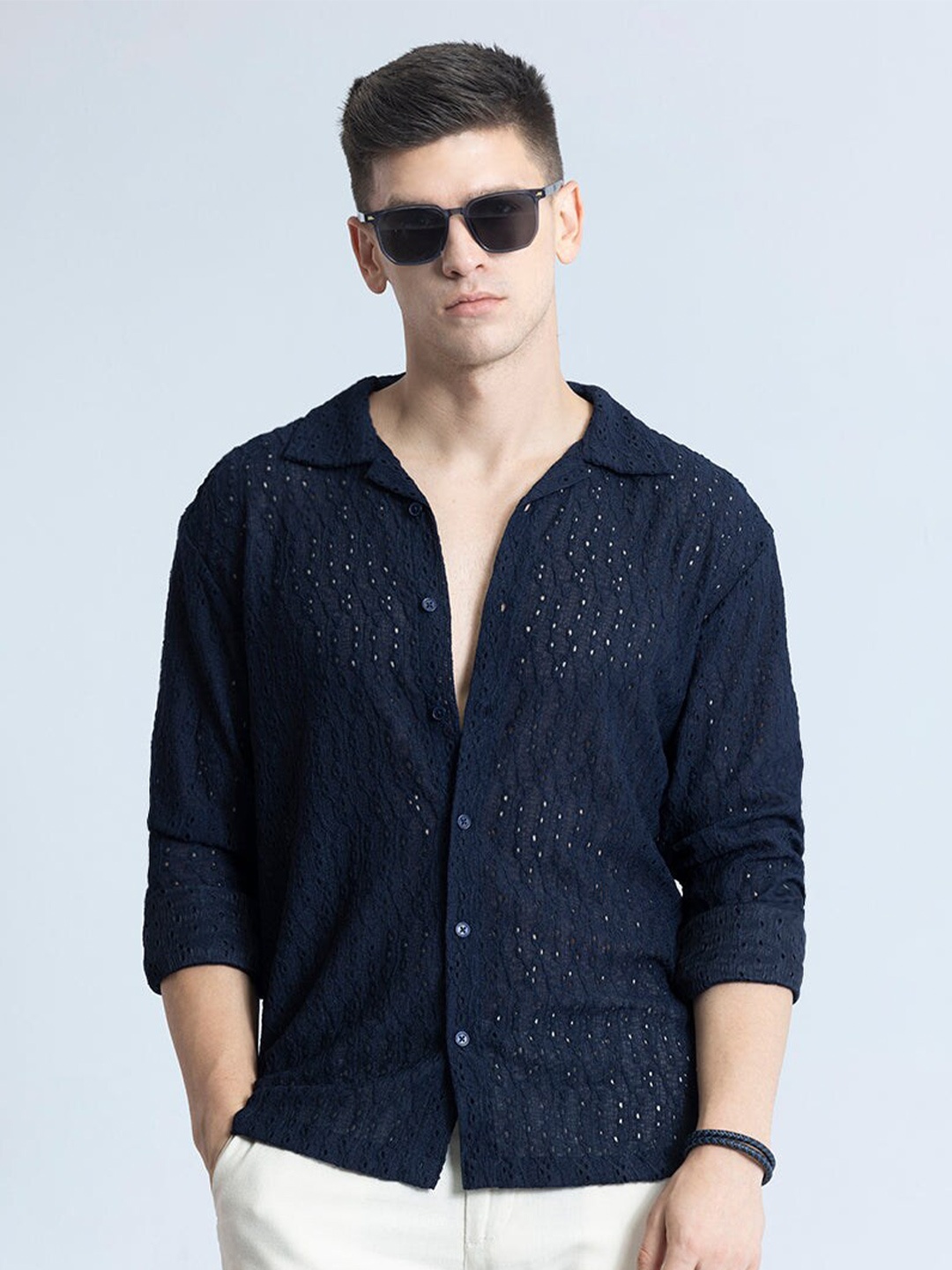 

Snitch Classic Spread Collar Long Sleeves Slim Fit Casual Shirt, Navy blue