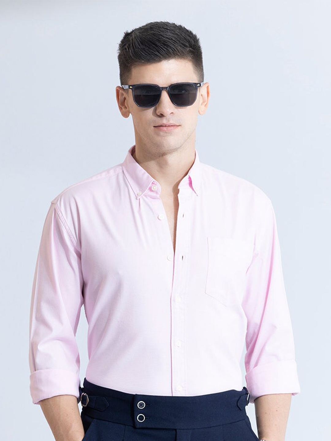 

Snitch Classic Spread Collar Long Sleeves Slim Fit Cotton Casual Shirt, Pink