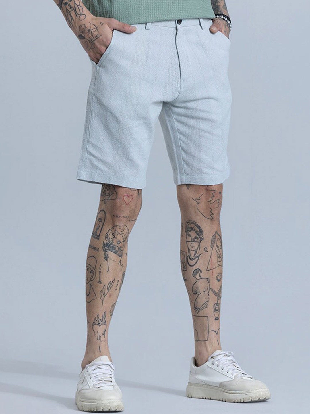 

Snitch Men Slim Fit Mid Rise Cotton Shorts, Blue