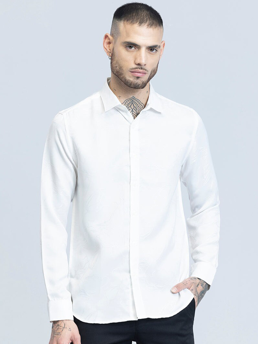 

Snitch Classic Spread Collar Long Sleeves Slim Fit Casual Shirt, White