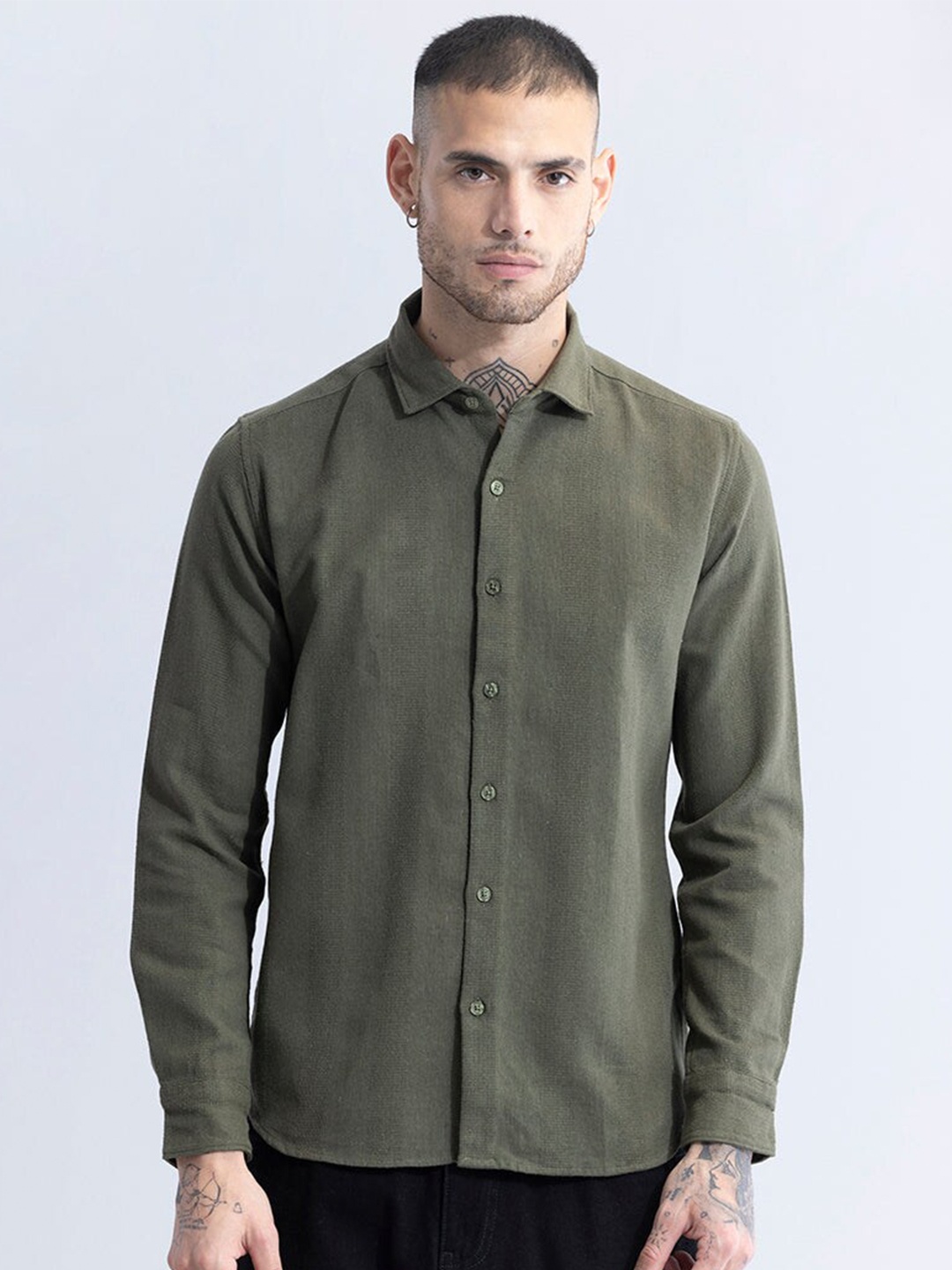 

Snitch Classic Slim Fit Opaque Cotton Casual Shirt, Olive