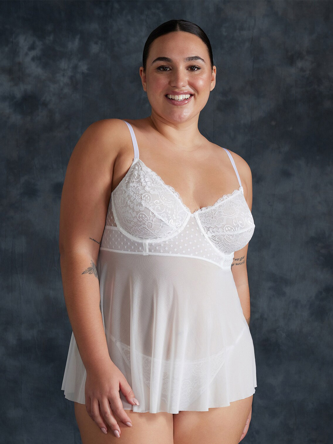 

Trendyol Plus Size Shoulder Strap Baby Doll, White