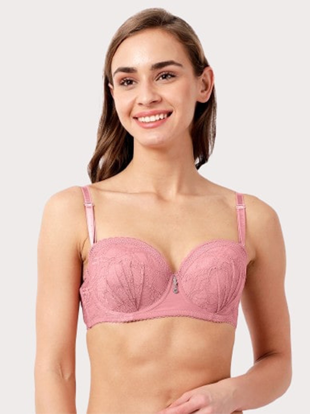 

Susie Floral Lace Medium Coverage Lightly Padded Balconette Bra With All Day Comfort, Pink