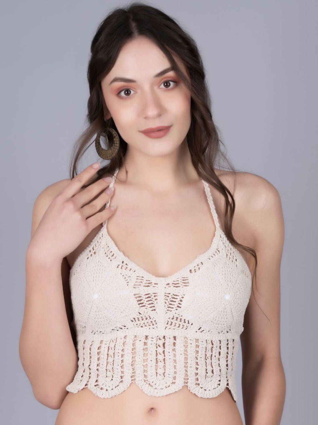 

Fabme Crochet Swim Bikini Bra, Nude