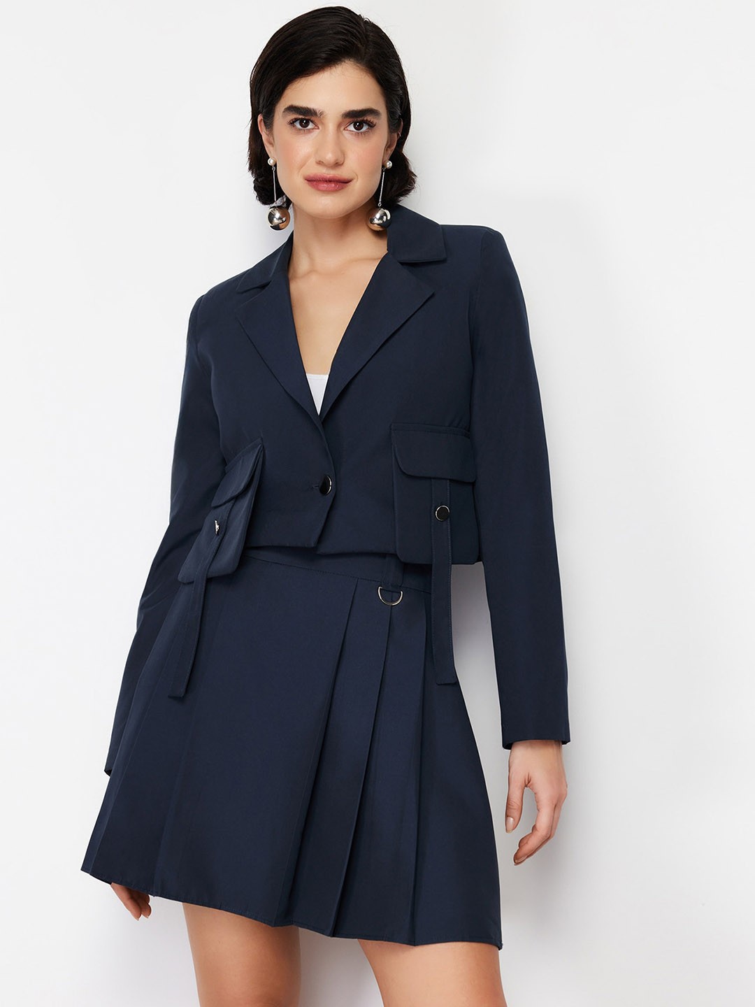 

Trendyol Notched Lapel Long Sleeves Single Breasted Blazer, Navy blue