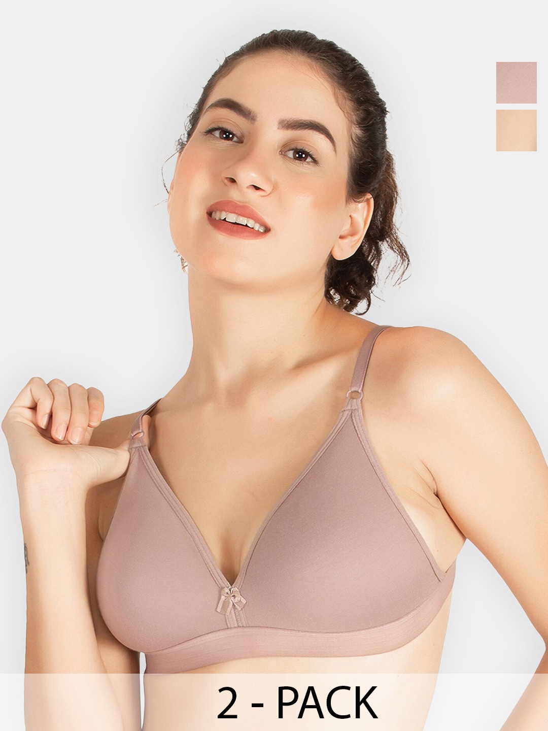 

TOFTY Pack Of 2 Half Coverage Non Padded Cotton Plunge Bra- All Day Comfort, Peach