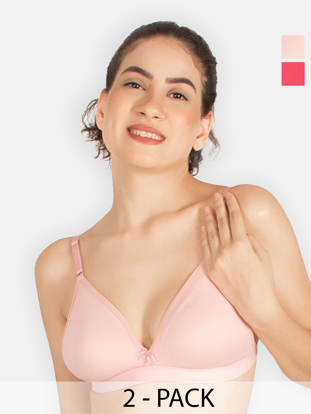 

TOFTY Pack Of 2 Half Coverage Non Padded Cotton Plunge Bra- All Day Comfort, Pink