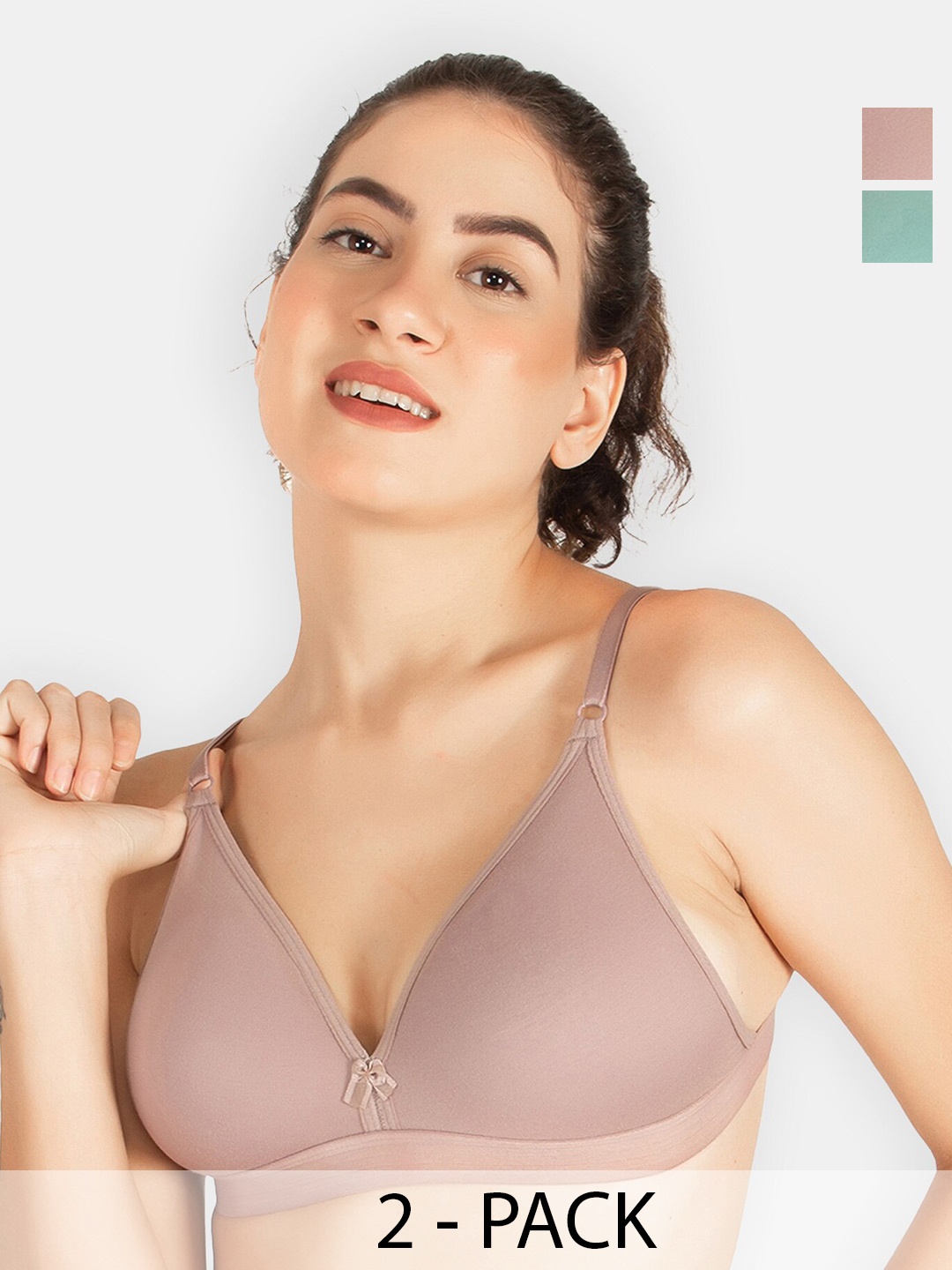 

TOFTY Pack Of 2 Half Coverage Non Padded Cotton Plunge Bra- All Day Comfort, Sea green