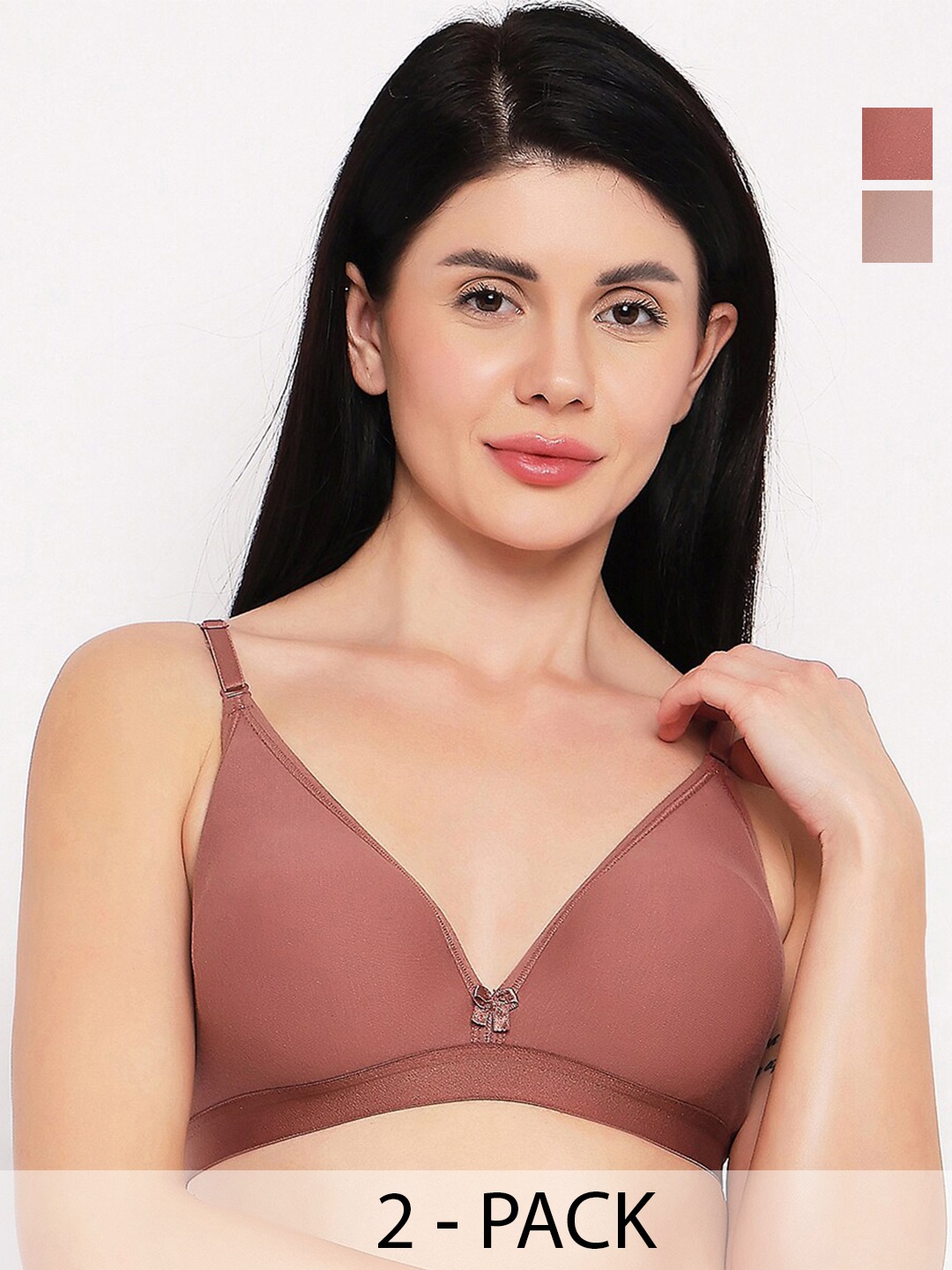 

TOFTY Pack Of 2 Half Coverage Non Padded Cotton Plunge Bra- All Day Comfort, Rust