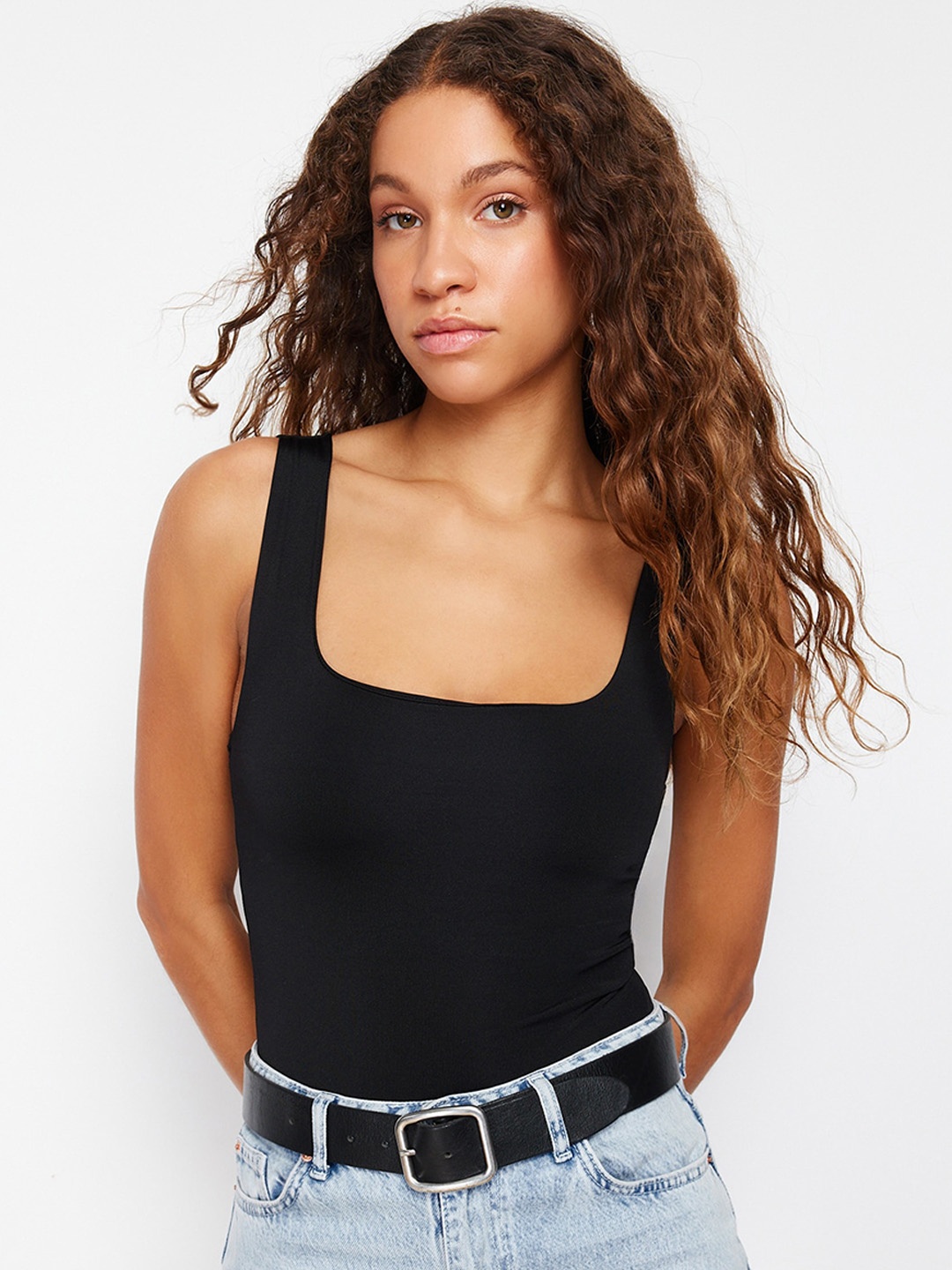 

Trendyol Square Neck Bodysuit, Black