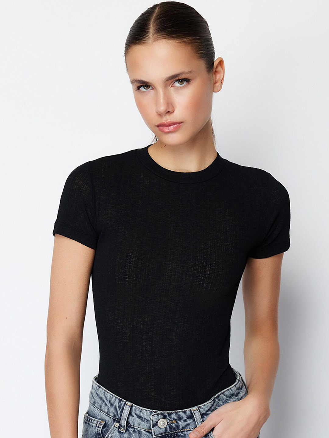 

Trendyol Round Neck Bodysuit, Black