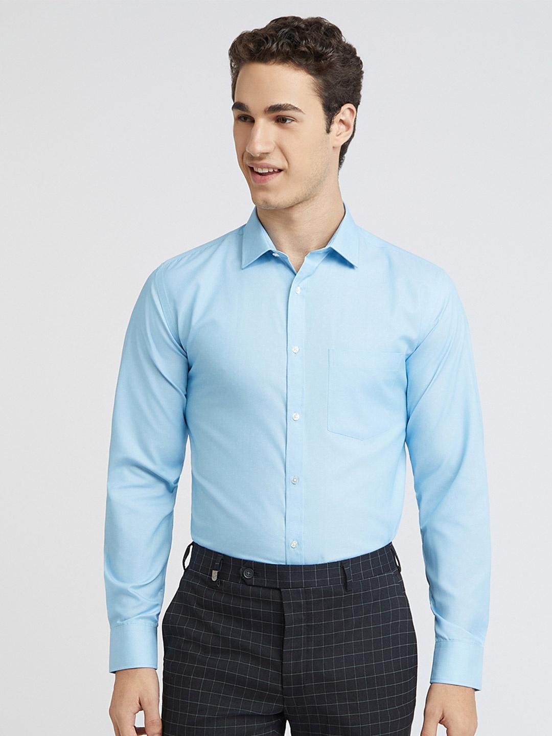 

Park Avenue Self Design Textured Slim Fit Opaque Formal Shirt, Blue