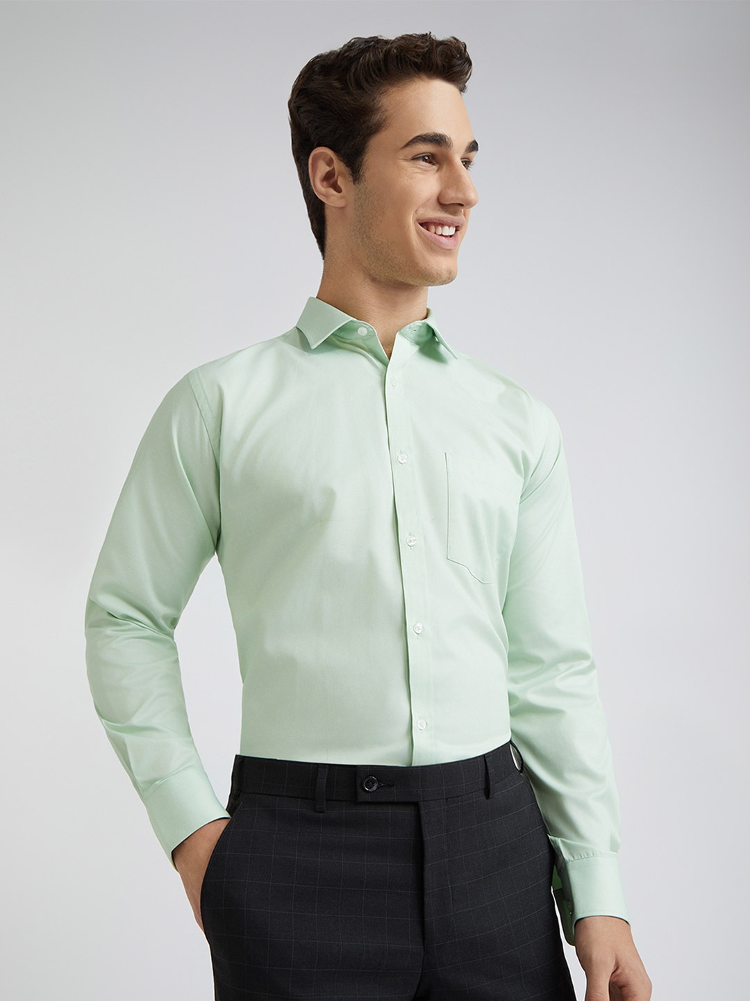 

Park Avenue Self Design Slim Fit Opaque Formal Shirt, Green