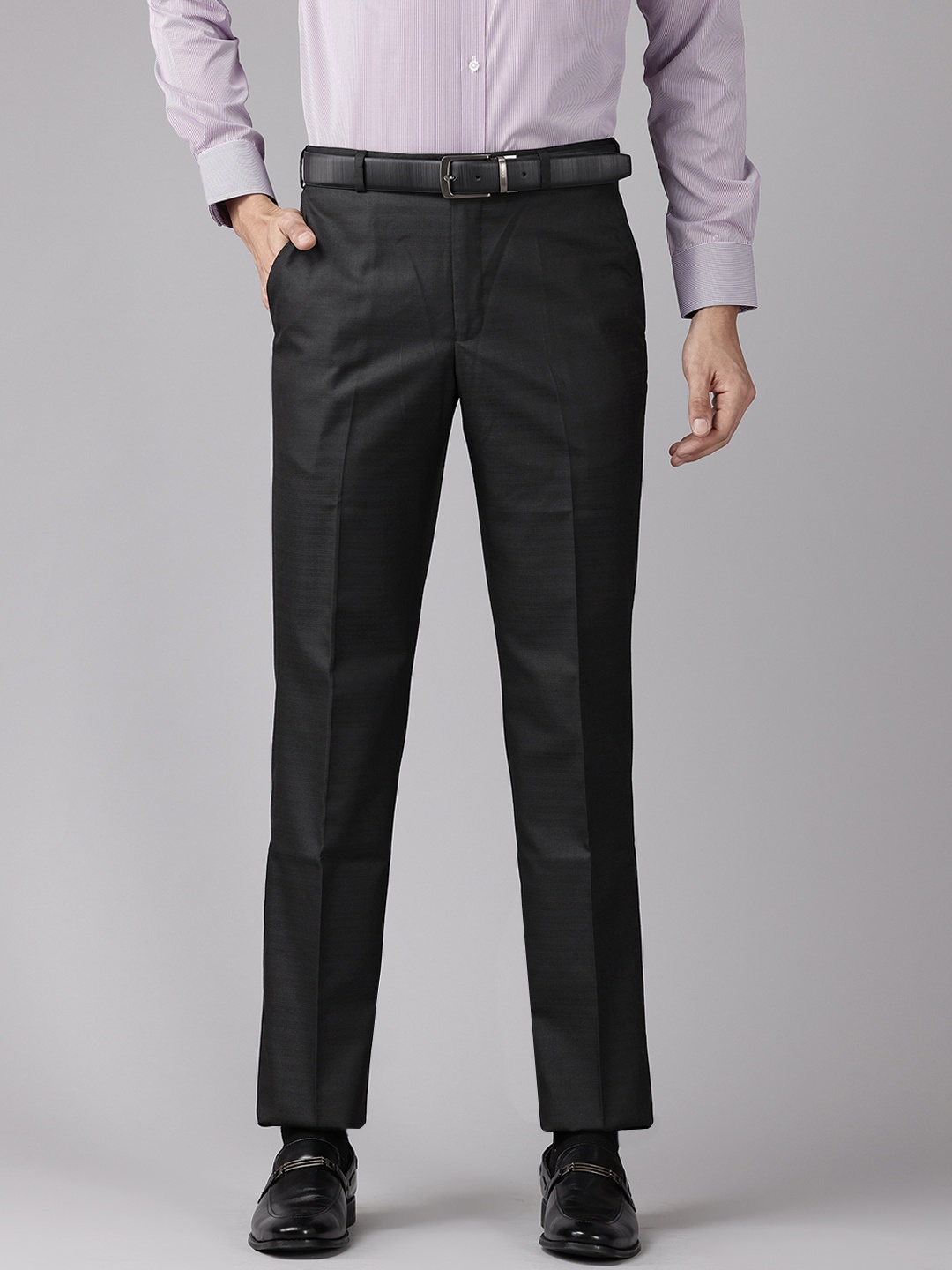 

Park Avenue Men Self-Design Formal Trousers, Black