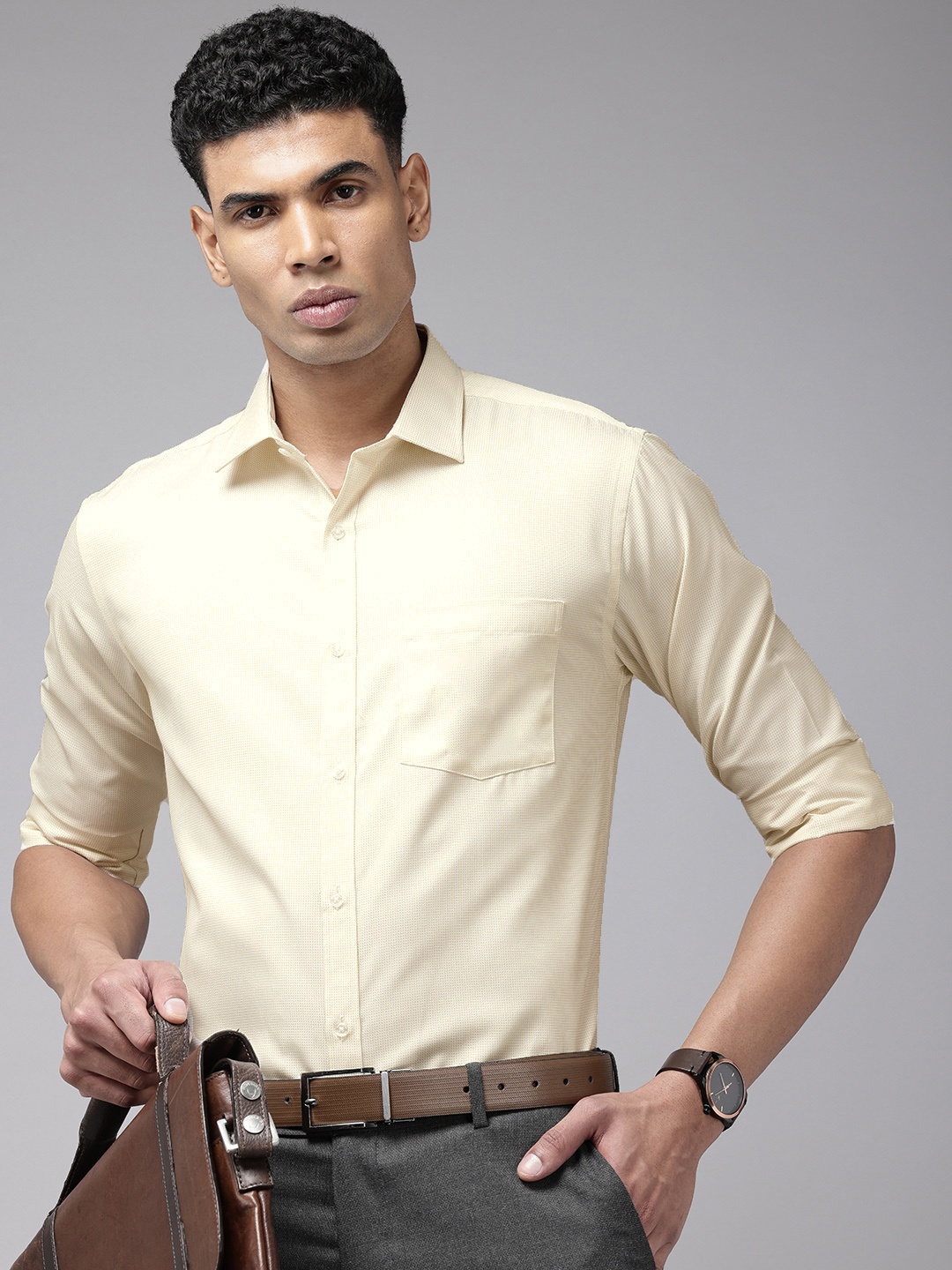 

Park Avenue Self Design Slim Fit Textured Formal Shirt, Yellow