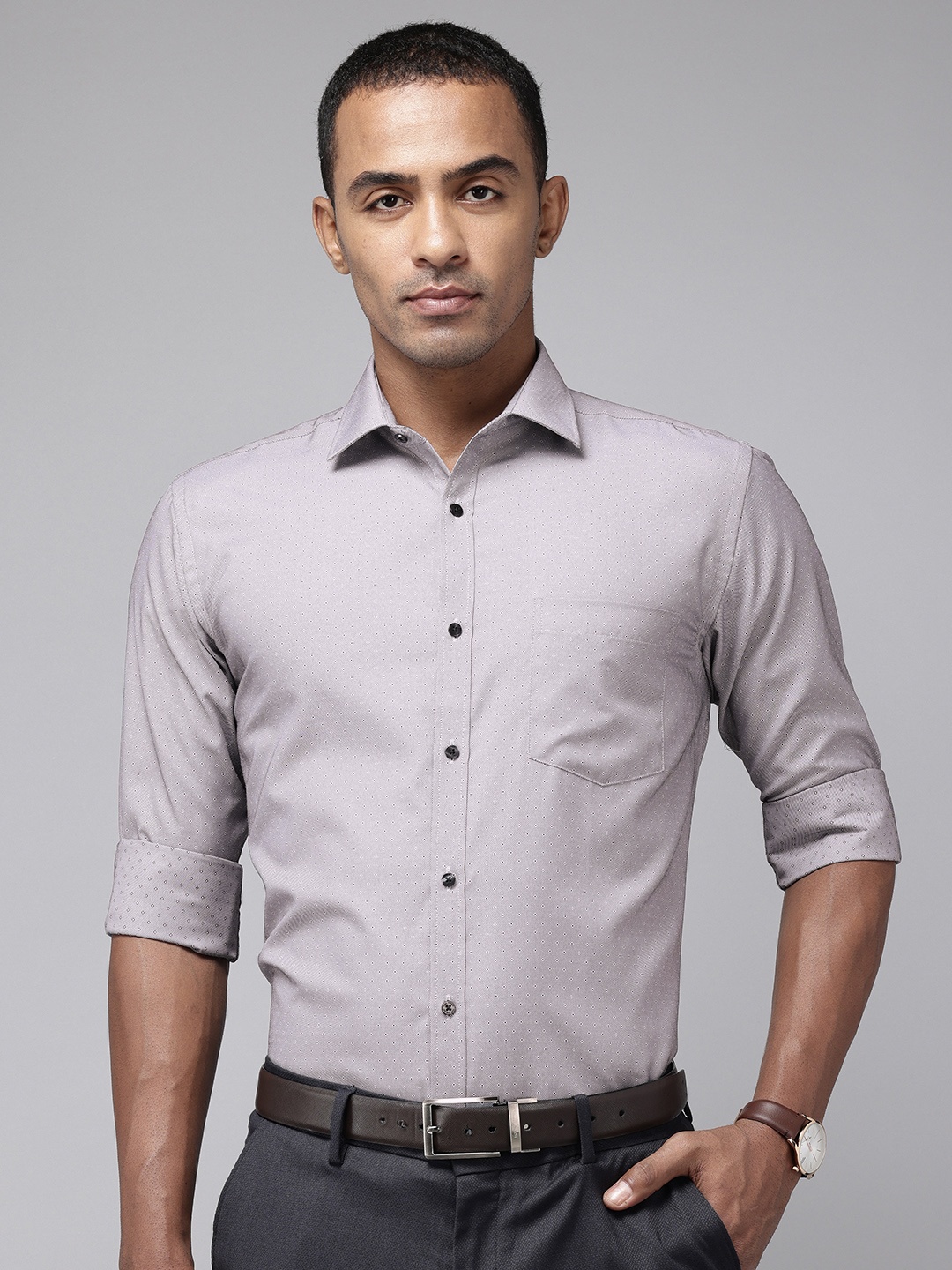 

Park Avenue Self Design Slim Fit Opaque Formal Shirt, Grey