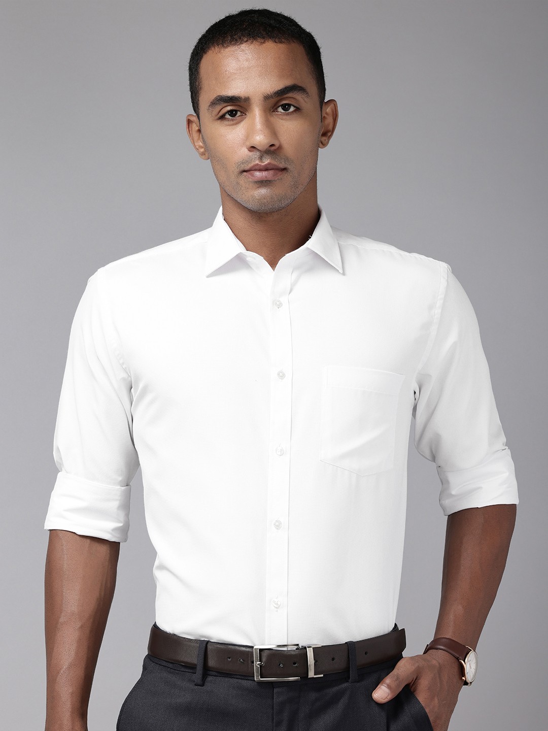 

Park Avenue Self Design Textured Slim Fit Opaque Formal Shirt, White