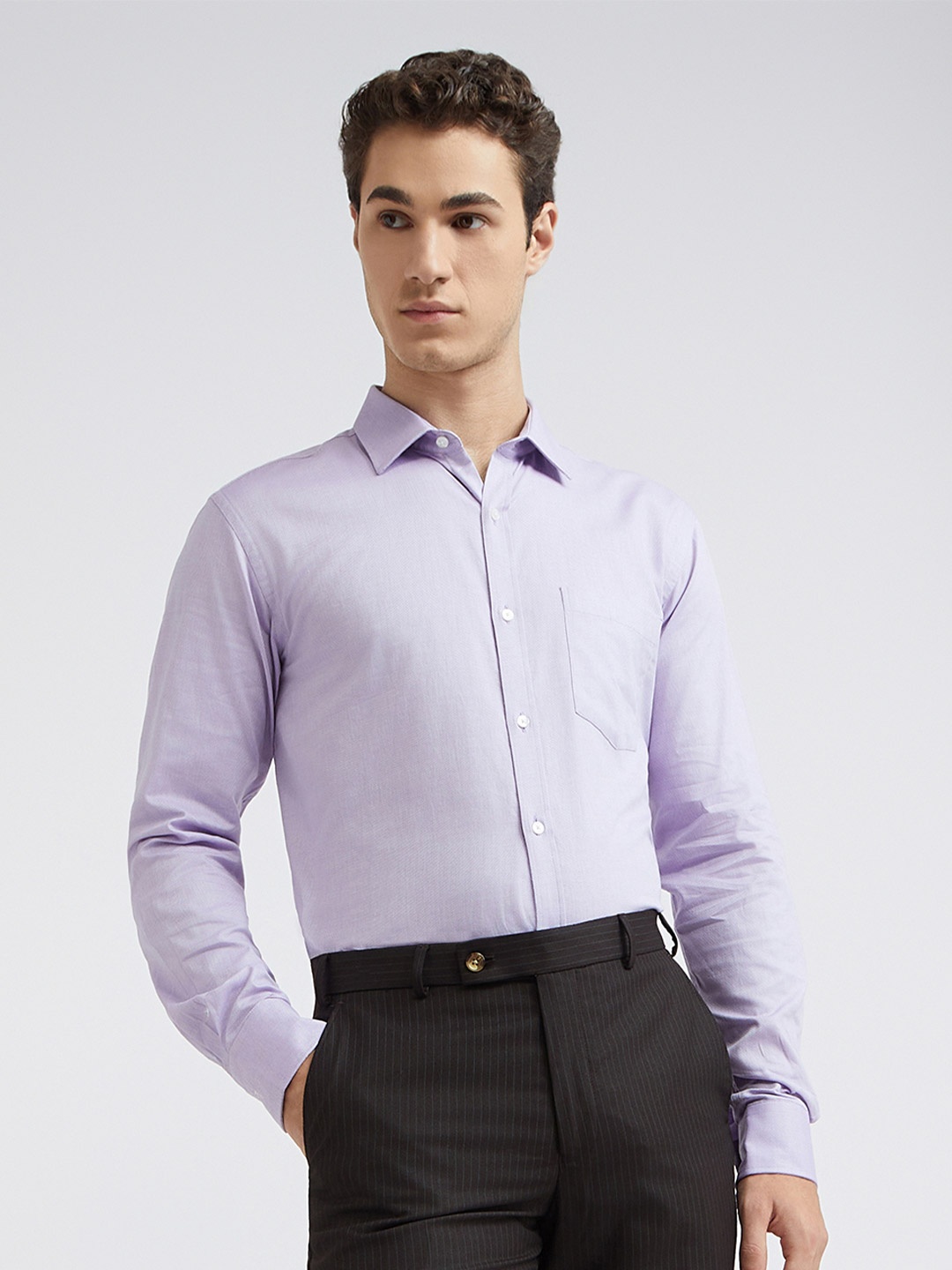 

Park Avenue Self Design Pure Cotton Slim Fit Opaque Formal Shirt, Lavender