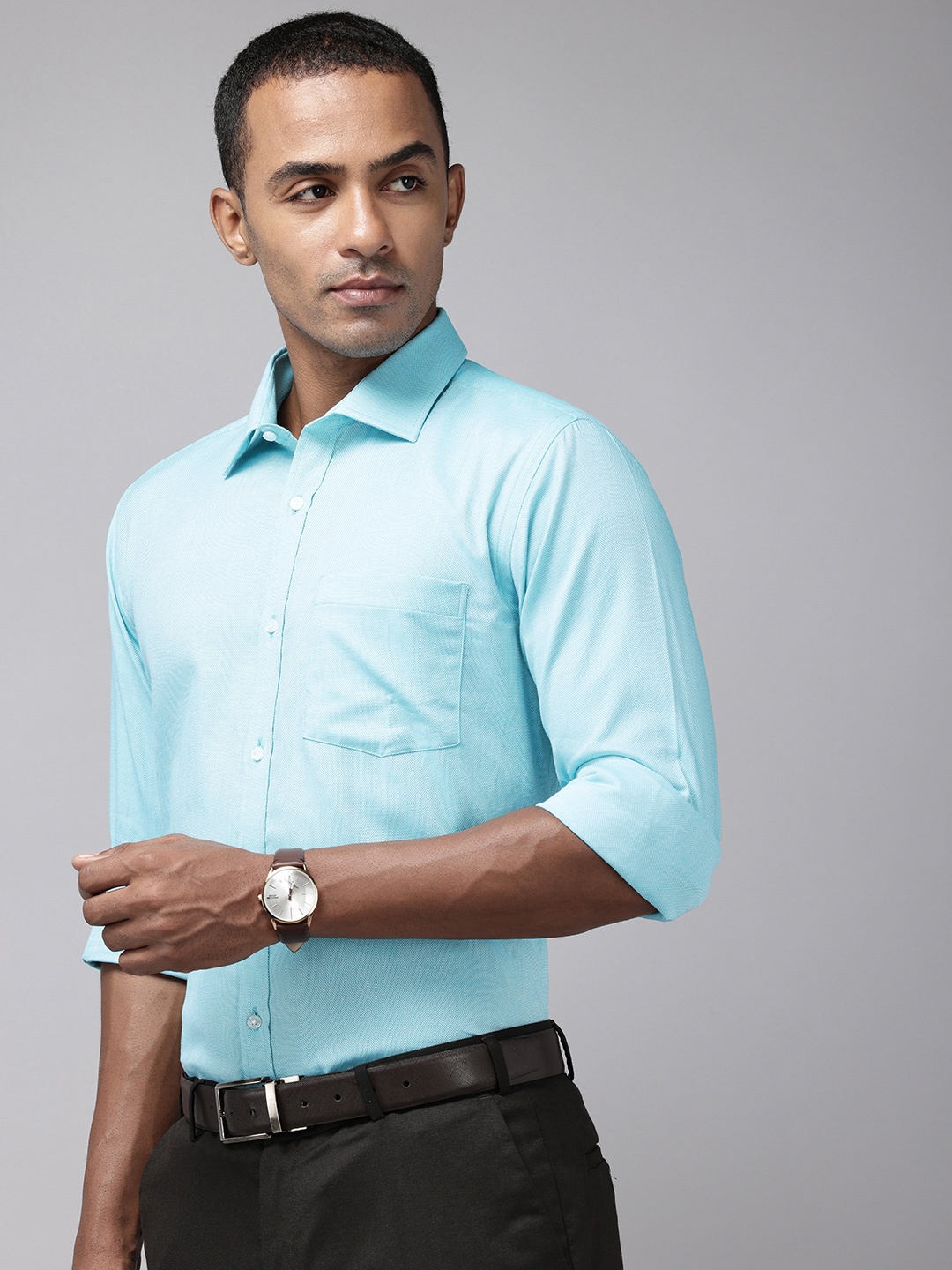 

Park Avenue Pure Cotton Self Design Textured Slim Fit Opaque Formal Shirt, Blue